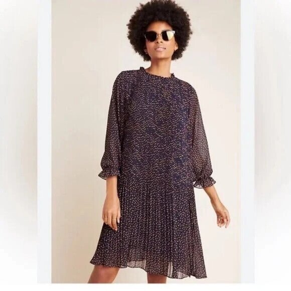 Anthropologie Dress Womens Medium 4 Vega Pleated Mini Lined Seen Worn Kept - Picture 1 of 6